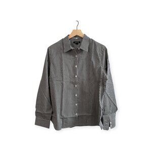 Lands' End Women's Black and White Gingham Plaid Shirt, Supima Cotton, Size 14